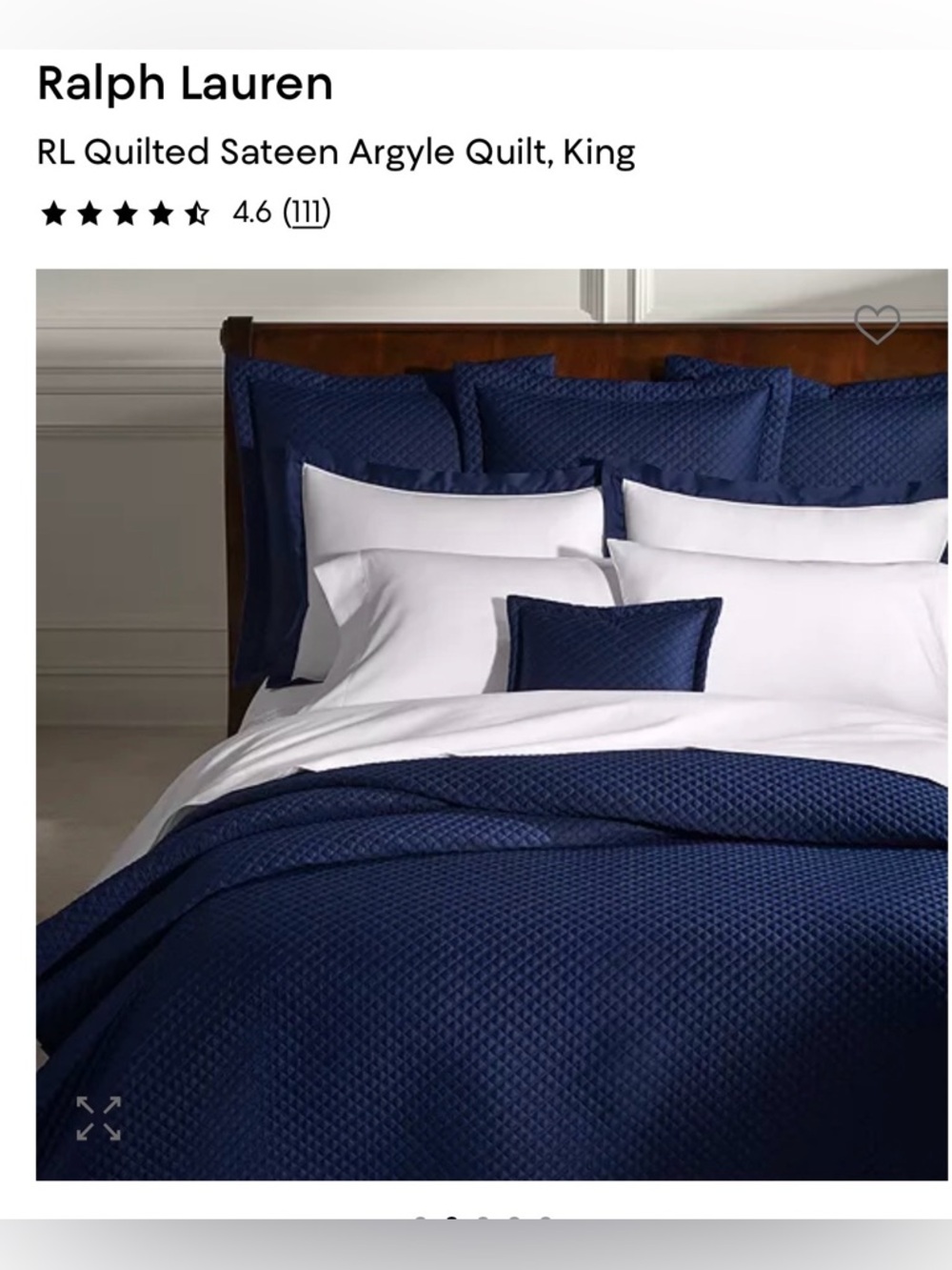 Ralph Lauren quilted sateen argyle quilt. Navy, KING